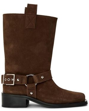 Ganni Biker Suede Flat Ankle Boots - Brown