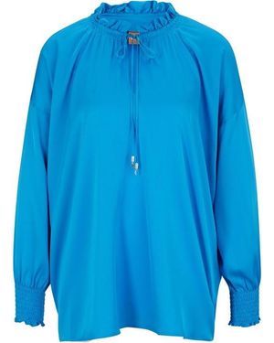 BOSS Baratina Blouse, Drawstring Neckline - Blue