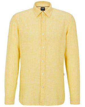 BOSS Liam Long Sleeve Plain Shirt - Yellow