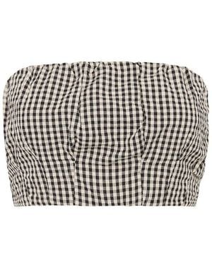 Posse Mira Strapless Cropped Gingham Bandeau Top - Black