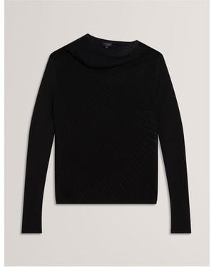Ted Baker Long Sleeve Sheer Knitted Top - Black