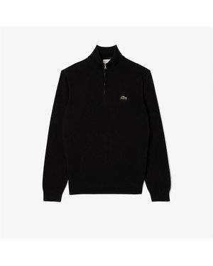 Lacoste Quarter Zip Cotton Fine Knit Crew Neck Jumper - Black