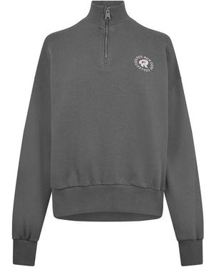 Red Run Quarter Zip Cotton Jumper - Grey