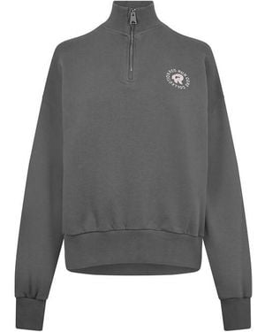 Red Run Quarter Zip Cotton Jumper - Grey