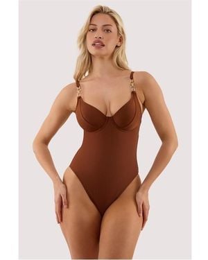 Wolf & Whistle Tamzin Chocolate Underwired Swimsuit With Ha - Brown