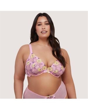 Playful Promises Luna Pastel Embroidery Picot Elastic Plunge Bra - Red