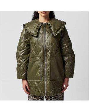 Ganni Quilted Insulated Cropped Short Puffer Jacket - Green