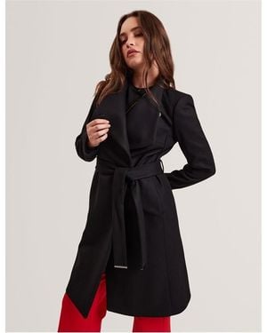 Ted Baker Rose Belted Midi Wool Long Sleeve Coat - Black