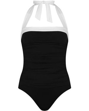 Ralph Lauren Shirred Contrast Trim Swimsuit - Black