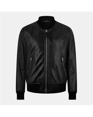 Tom Ford Nappa Leather Long Sleeve Bomber Jacket - Black