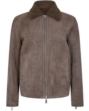 Off-White c/o Virgil Abloh Blouson Sheepskin Long Sleeve Shearling Jacket - Brown