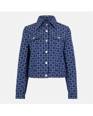 Givenchy Monogram Long Sleeve Button Hip Length Denim Jacket - Blue