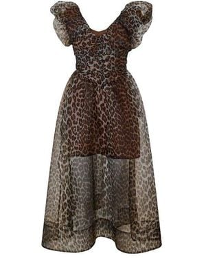 Ganni Printed Organza Maxi Dress - Brown