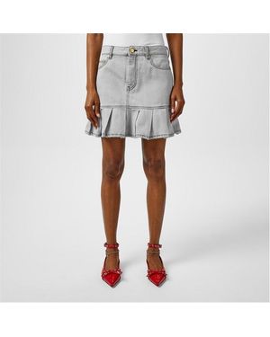 Ganni Pleated Denim Skirt - Grey
