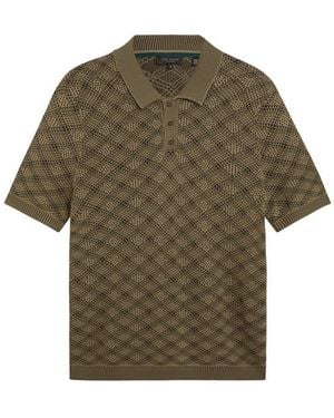 Ted Baker Geometric Open Knit Short Sleeve Polo - Green