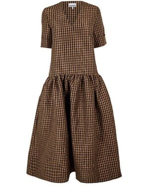 Ganni Crkle Taf Long Maxi Dress - Brown