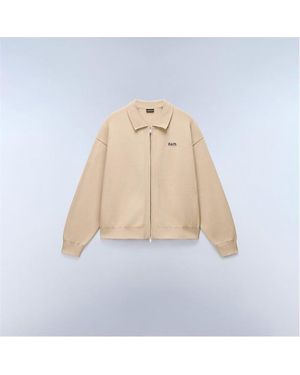 Napapijri Optical Full Zip Crew Neck Jumper - Natural