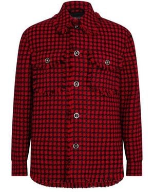 Versace Tweed Wool-Blend Blazer Jacket - Red