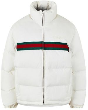 Gucci Twill Bomber Water Resistant Goose Down Stand Collar Short Puffer Jacket - White
