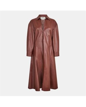Fendi Leather A Line Dress - Brown