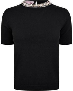 Valentino Embellished Knitted Top - Black