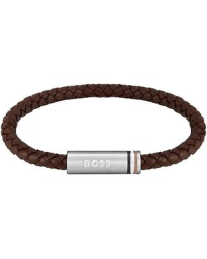 BOSS Ares Single Magnetic Closure Single-Wrap Leather Bracelet - Brown