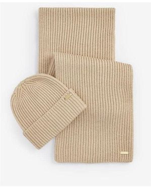 Barbour Estoril Beanie & Scarf Gift Set - Natural