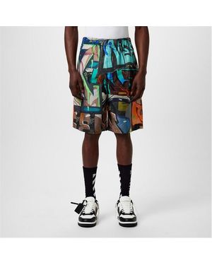 Off-White c/o Virgil Abloh Graffiti Bermuda Shorts - Blue
