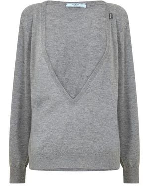 Prada Deep V Knit Ld62 - Grey