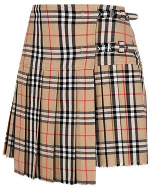Burberry Check Wool Zoe Mini Skirt - Natural