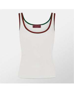 Gucci Web Detailing Cotton Rib Tank Top - White