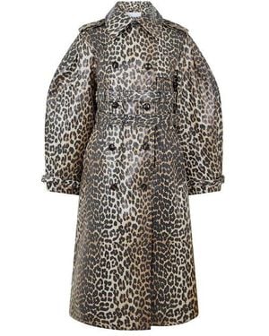 Ganni Laminated Canvas Trench Coat - Grey