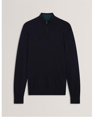 Ted Baker Merino Half Zip Crew Neck Jumper - Blue