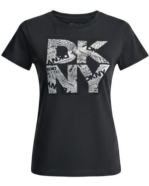 DKNY Newsprint Stacked Logo Crew Neck Tee - Black