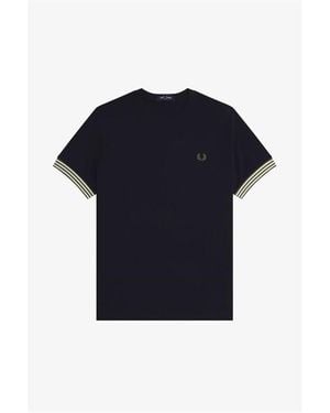 Fred Perry Stripe Cuff T Shirt - Black