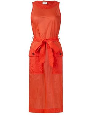 Saint Laurent Sleeveless Crewneck Tie-Waist Midi Dress - Red