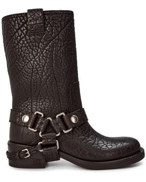 Miu Miu Leather Biker Boots - Black