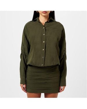 JBQ Gathered Button-Through Shirt Dress - Green