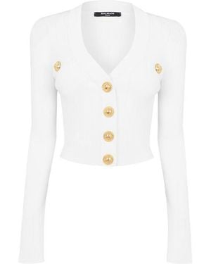 Balmain Crop Button Cardigan - White
