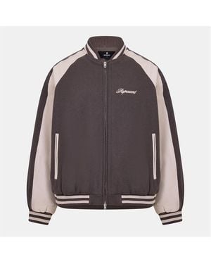 Represent Metal Snap Button Varsity Jacket - Grey