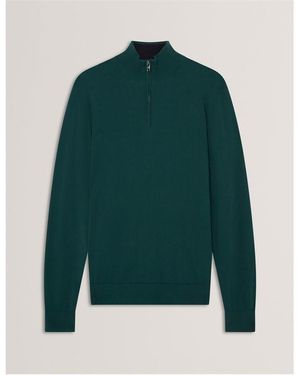 Ted Baker Merino Half Zip Crew Neck Jumper - Green