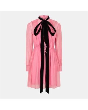 Gucci Ruched Chiffon Mini Dress - Pink
