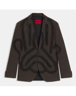 Hugo x RB Hugo Vcarb Karlo Wool Graphic Long Sleeve Blazer - Black