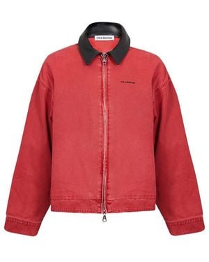 Cole Buxton Leather Collar Overshirt - Red
