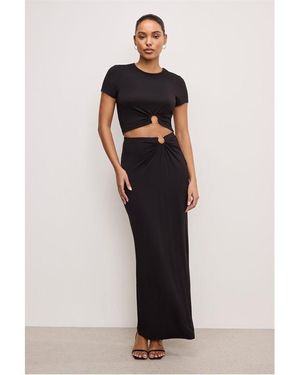 GOOD AMERICAN Stretch High-Rise Maxi Jersey Skirt - Black