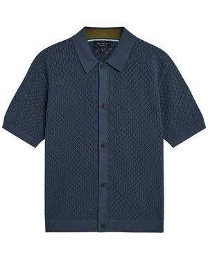 Ted Baker Diamond Crochet Knit Short Sleeve Shirt - Blue