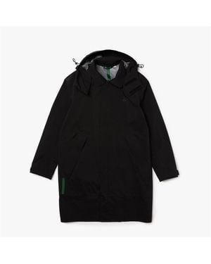 Lacoste Detachable Hood Knee-Length Water-Resistant Parka - Black