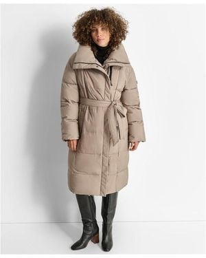 DKNY Belted Puffer Jacket - Brown