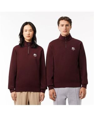 Lacoste High Neck Zip-Up Print Sweatshirt - Red