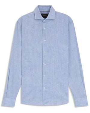 BOSS L-Hays Slim Fit Linen Shirt - Blue